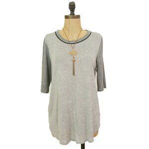 Vince Contrast Sleeve Lightweight Top Size S Round Hem Baseball Gray EUC B90